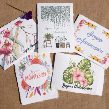 Cartes d'anniversaire en papier artisanal fait main, sur le thème des fleurs